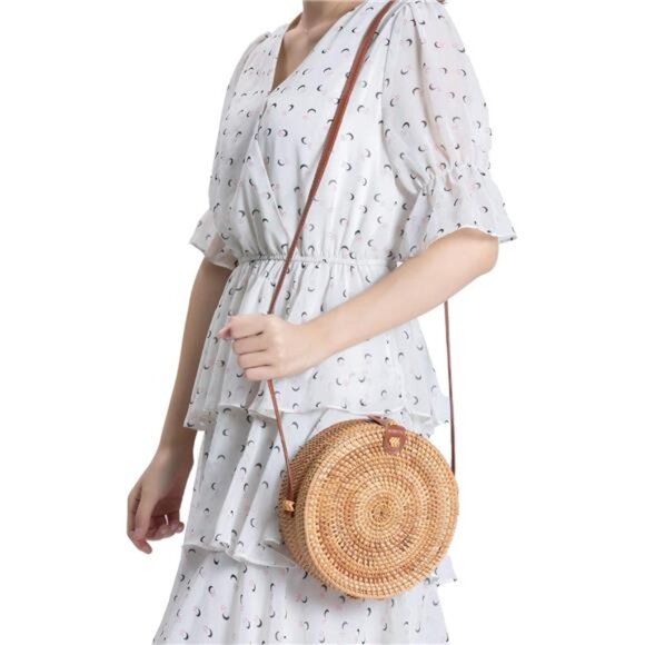 Rattan Bag Summer Straw Beach Bag Woven Wicker Straw Bag Basket Vacation Straw - Picture 3 of 7